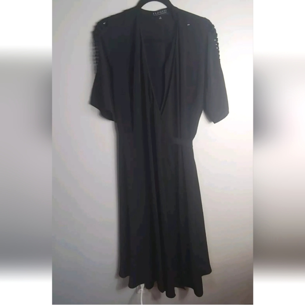 14 Eloquii Black Wrap‎ Dress Shirred Sleeves
